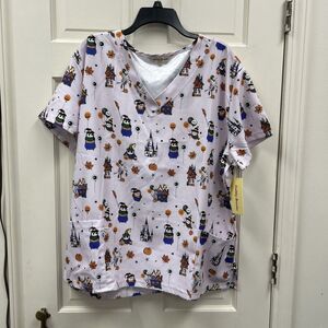 Gabby Brooke Soft Scrub Top Stretch Material Short Sleeve Halloween Owls 3X NWT